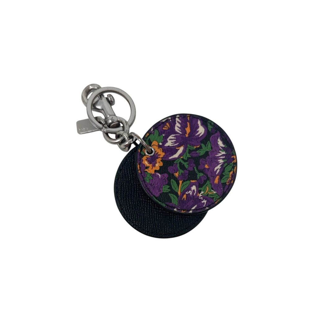 Coach Keychain fop key ring purse clip charm Floral disc Mirror